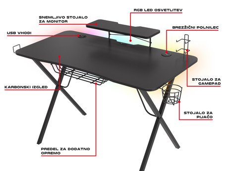 Profesionalna GAMING miza GENESIS HOLM profesionalna, ergonomska, RGB LED - Image 6