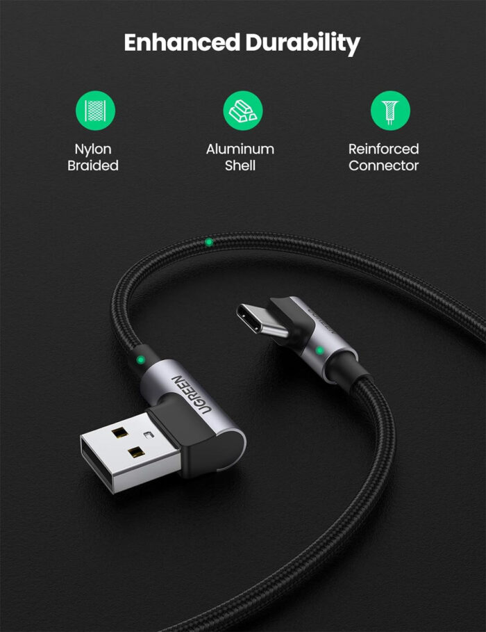 Ugreen USB v USB C 90-stopinjski kabel za hitro polnjenje 1M - Image 5
