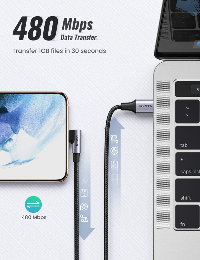 Ugreen USB-C na kotni USB-C kabel 60W 3M - Image 3