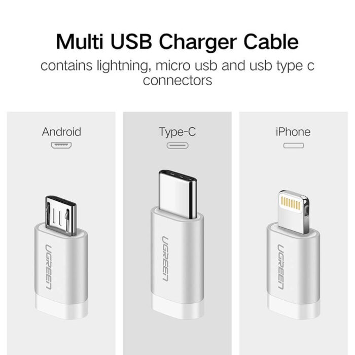 Ugreen USB 2.0 na Micro USB+Lightning+Type C (3 v 1) podatkovni
