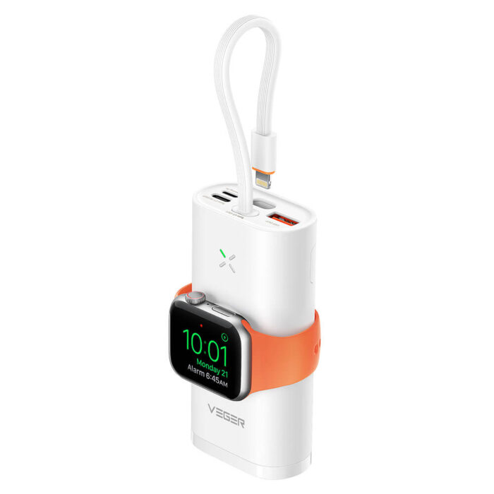 VEGER prenosna baterija MagFan 10000 mAh, vgrajen kabel in Apple Watch