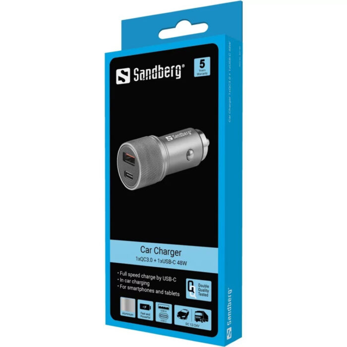 Sandberg avtomobilski polnilec 1xQC3.0 in 1xUSB-C 48W - Image 3