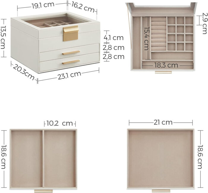 SONGMICS škatla za nakit triplastna JBC239WT - Image 6