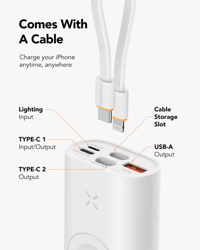 VEGER prenosna baterija MagFan 10000 mAh, vgrajen kabel in Apple Watch - Image 4