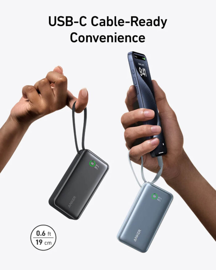Anker 545 Nano powerbank 10K z vgrajenim kablom USB-C, črn - Image 4