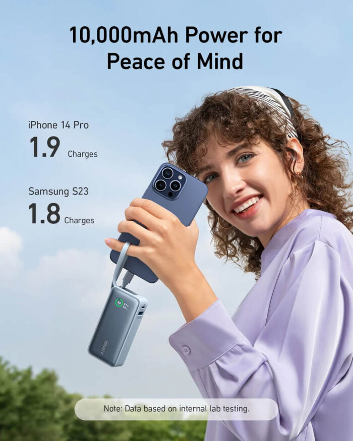 Anker 545 Nano powerbank 10K z vgrajenim kablom USB-C, črn - Image 5