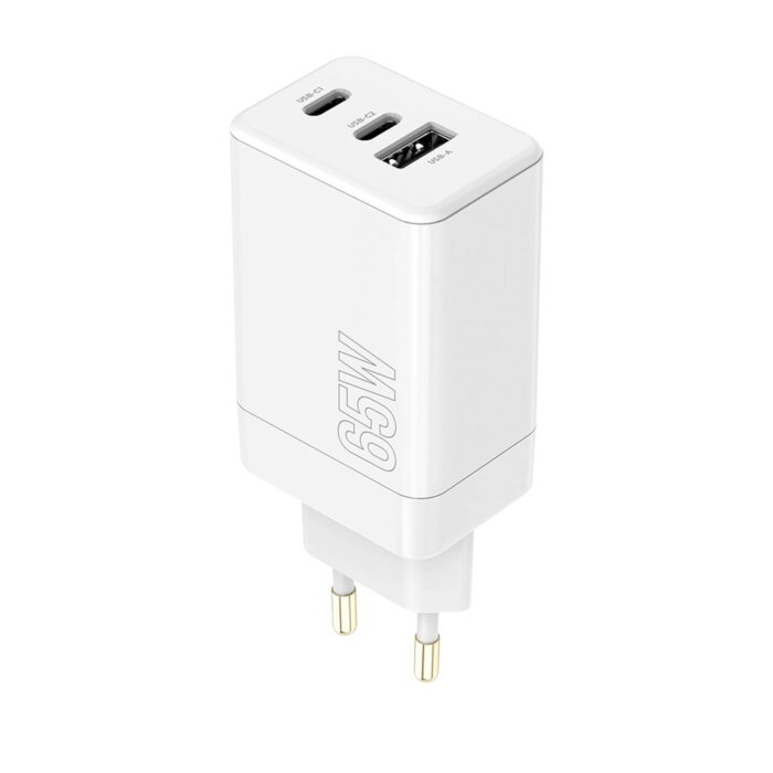 ADAPTER HITRI USB-A +2x USB-C 65W WHITE
