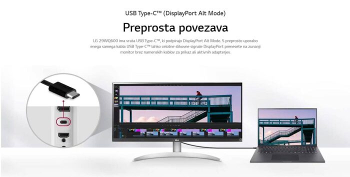 Monitor LG 29WQ600-W, 29", IPS, 21:9, 2560x1080, HDMI, DP, USB-C, zvočnik - slika 5