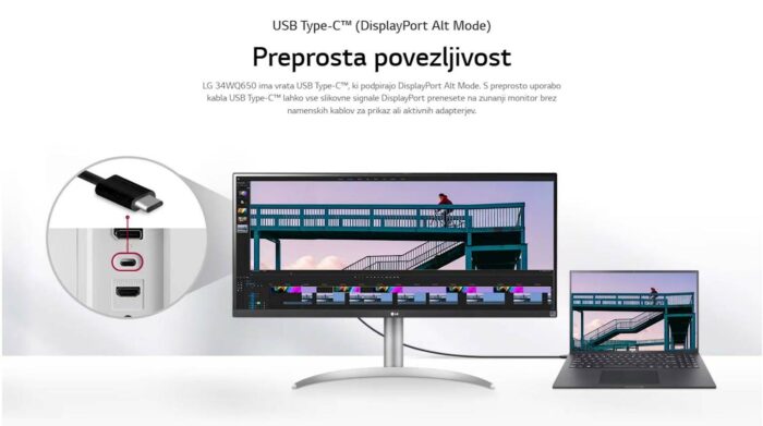 Monitor LG 34WQ650-W, 34", IPS, 21:9, 2560x1080, HDMI, DP, USB-C, zvočnik - Image 6