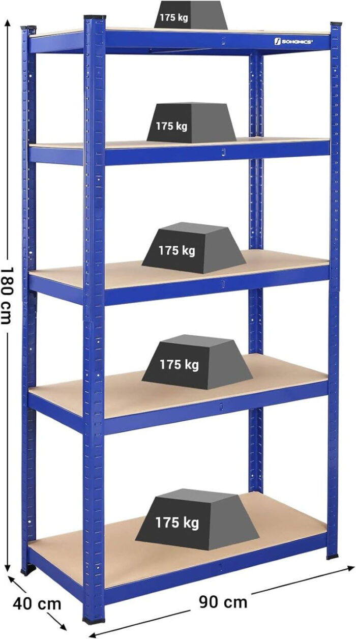 SONGMICS Regal 90 x 180 x 40 cm rjavo-moder,GLR40Q - Image 3