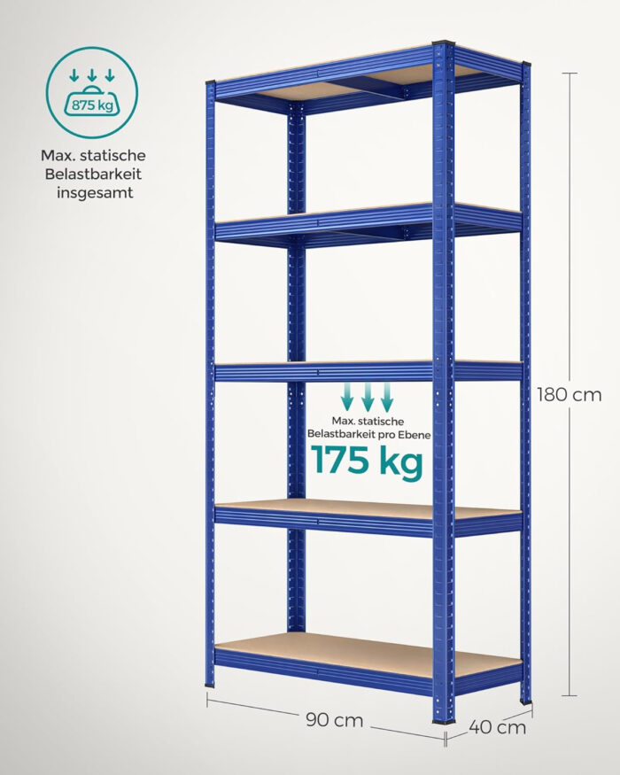 SONGMICS Regal 40 x 90 x 180 cm rjavo-moder,GLR040Q01