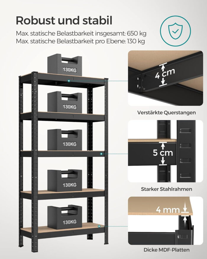 SONGMICS Regal 30 x 75 x 150 cm rjavo-črna,GLR030B21 - Image 4