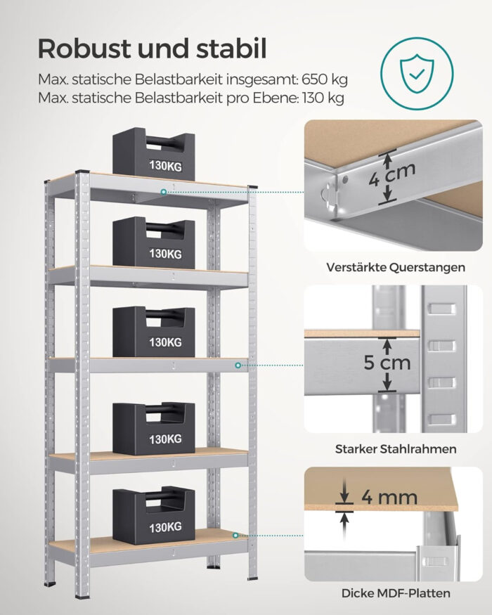 SONGMICS Regal 30 x 75 x 150 cm rjavo-srebrn,-GLR030E01 - Image 4
