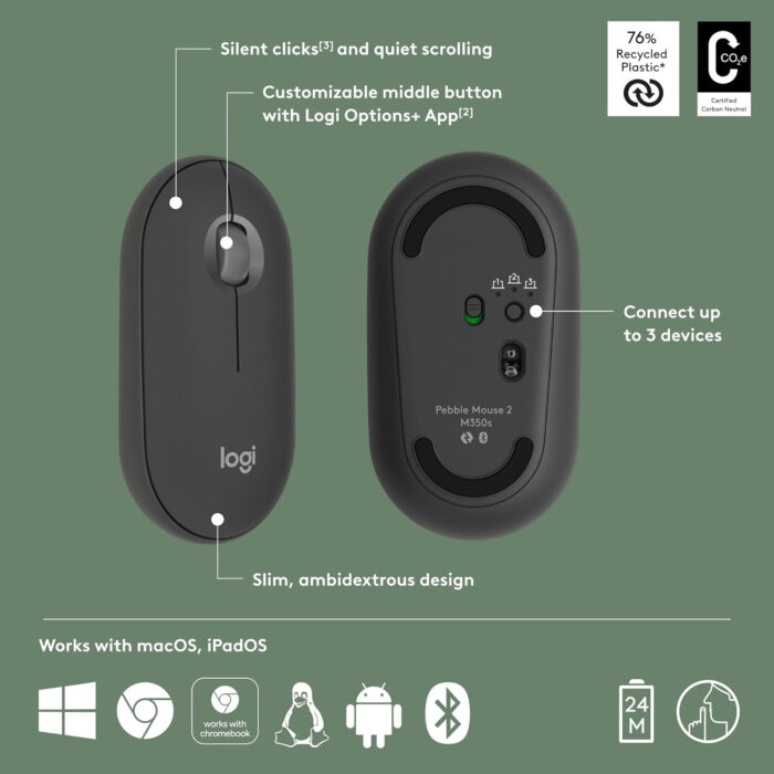 Logitech Miška Pebble 2 M350S Wireless, grafitna - Image 3