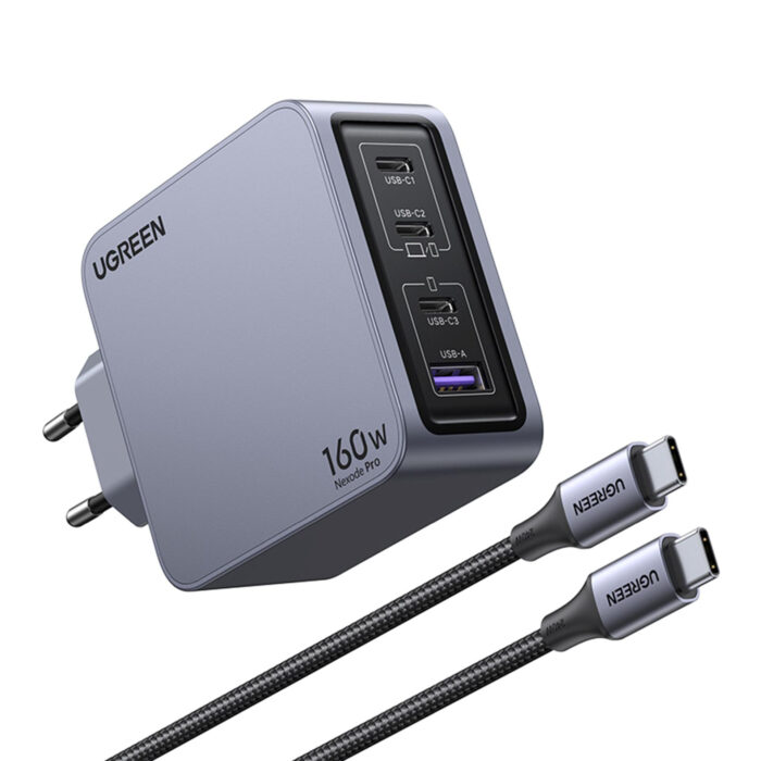 Ugreen Nexode Pro 160W 4-Portni GaN USB polnilec s priloženim 1,5M 240W USB-C