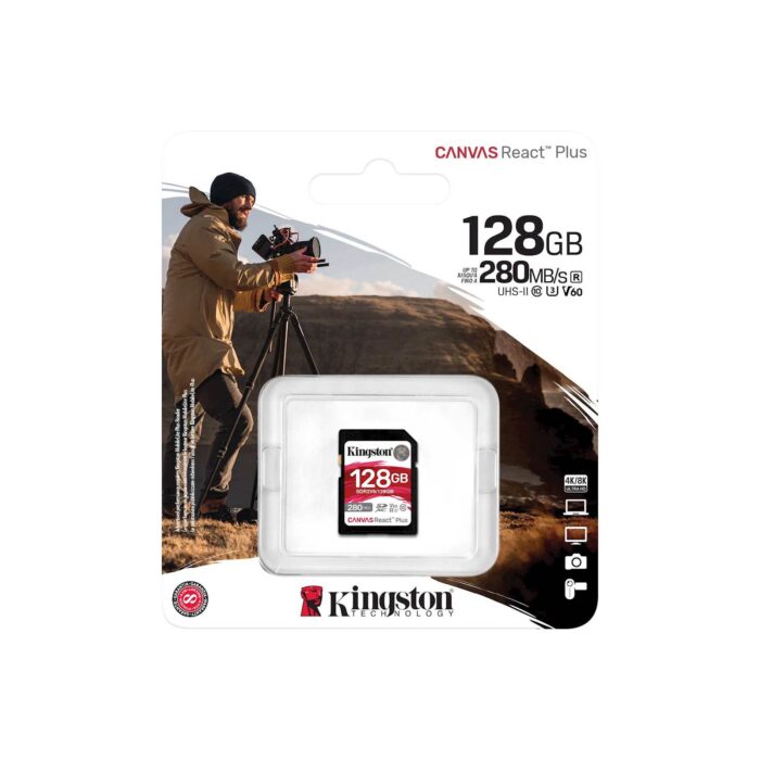 SDXC KINGSTON 128GB Canvas REACT Plus, 280/100MB/s, UHS-II, C10, U3, V60, 4K - Image 3