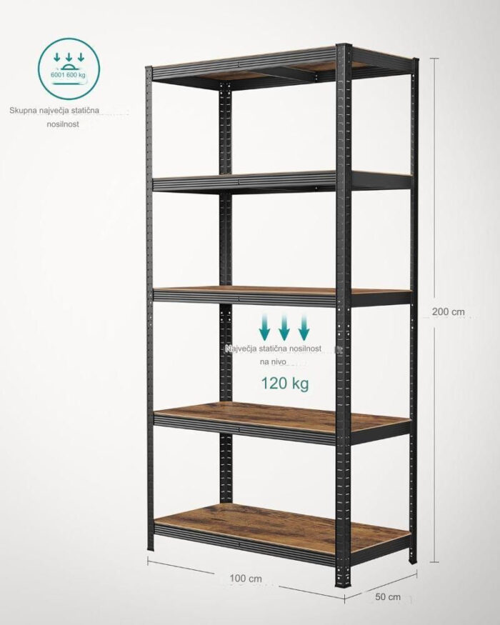 SONGMICS Regal 50 x 100 x 200 cm naravno črna,GLR050B11 - Image 4