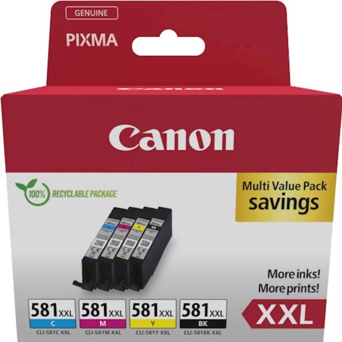 KOMPLET CANON CLI-581 CYAN XXL, MAGENTA XXL, RUMENA XXL, ČRNA XXL za