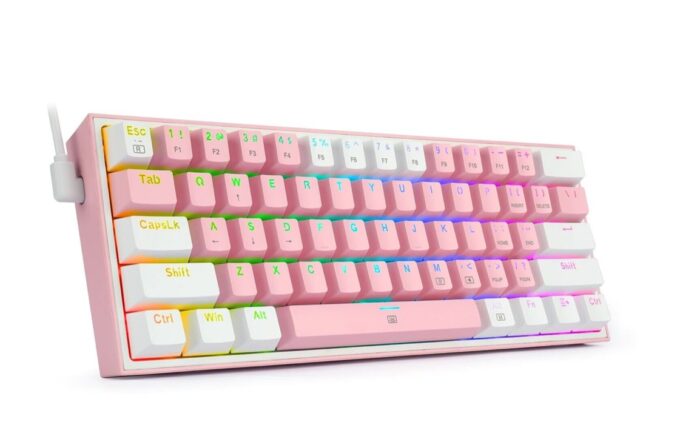 REDRAGON FIZZ RAINBOW K617 RGB MEHANSKA TIPKOVNICA ROZA/BELA - RDEČA STIKALA - Image 6