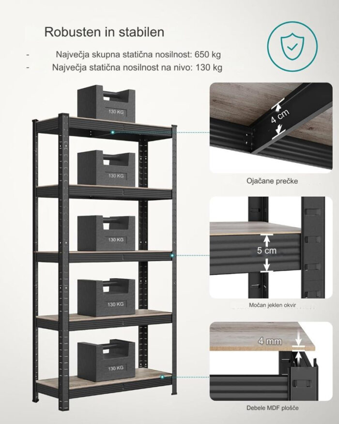 SONGMICS Regal 30 x 75 x 150 cm naravno rjavo,GLR030B11 - Image 3