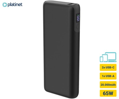 Platinet PMPB20DL202B powerbank polnilna baterija, 65W, 20.000mAh, Quick Charge