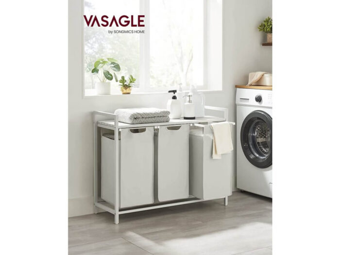 VASAGLE košara za perilo s 3 predelki, bela, BLH301W01 - Image 4