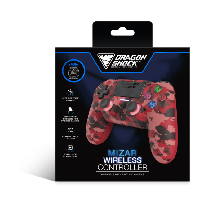 DRAGONSHOCK MIZAR BREZŽIČNI KONTROLER ZA PS4, PC, MOBILE- RDEČE CAMO BARVE - Image 5