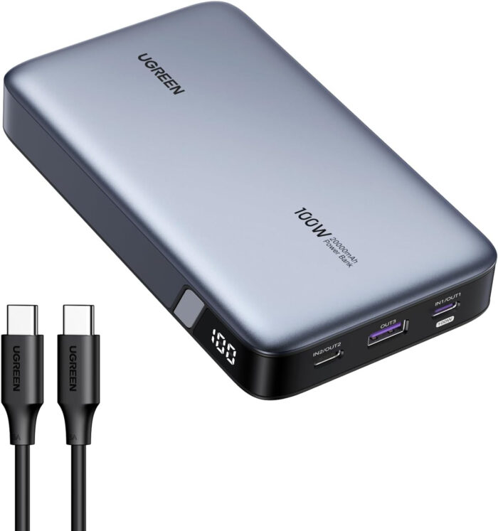 Ugreen 100W 20000mAh Prenosna baterija za prenosni računalnik s tremi vrati