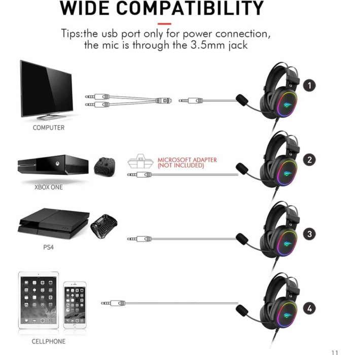 HAVIT Gamenote RGB LED slušalke z mikrofonom HV-H2016d - Image 5