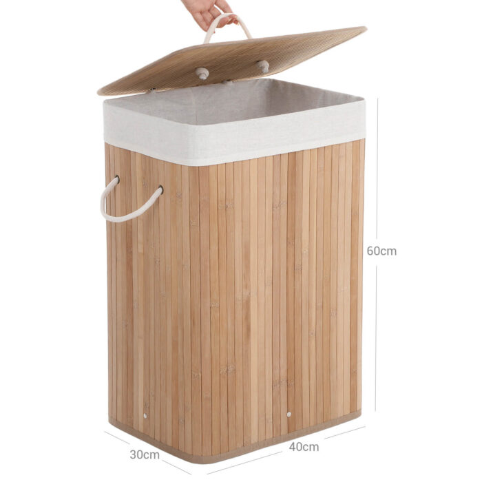 SONGMICS Košara za perilo Bamboo 72L 40 x 30 x 60 cm naravna, LCB10Y - Image 5
