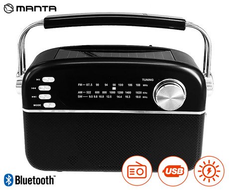 MANTA RDI918B SOLAR radijski sprejemnik, FM/AW/SW, Bluetooth 5.0,